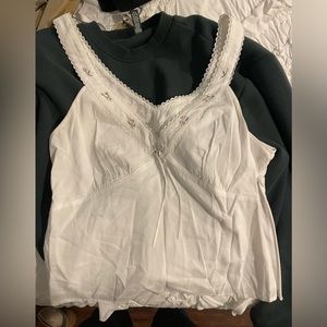 Reformation floral embroidered linen tank